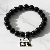 Premium Black Beaded Stretch Bracelet With Cute Panda Charm (1 Pc)
