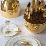 10010 Premium Cutlery Set 24 Pcs With Oval Shaped Stand  Beautiful Stylish Oval Designed Cutlery Sets Egg-shaped Luxury Spoon Holder Set (Golden  24 Pcs Set)